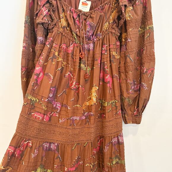 FARM Rio Dotted Horse Tiered Maxi Dress Brown Size S - Picture 8 of 12